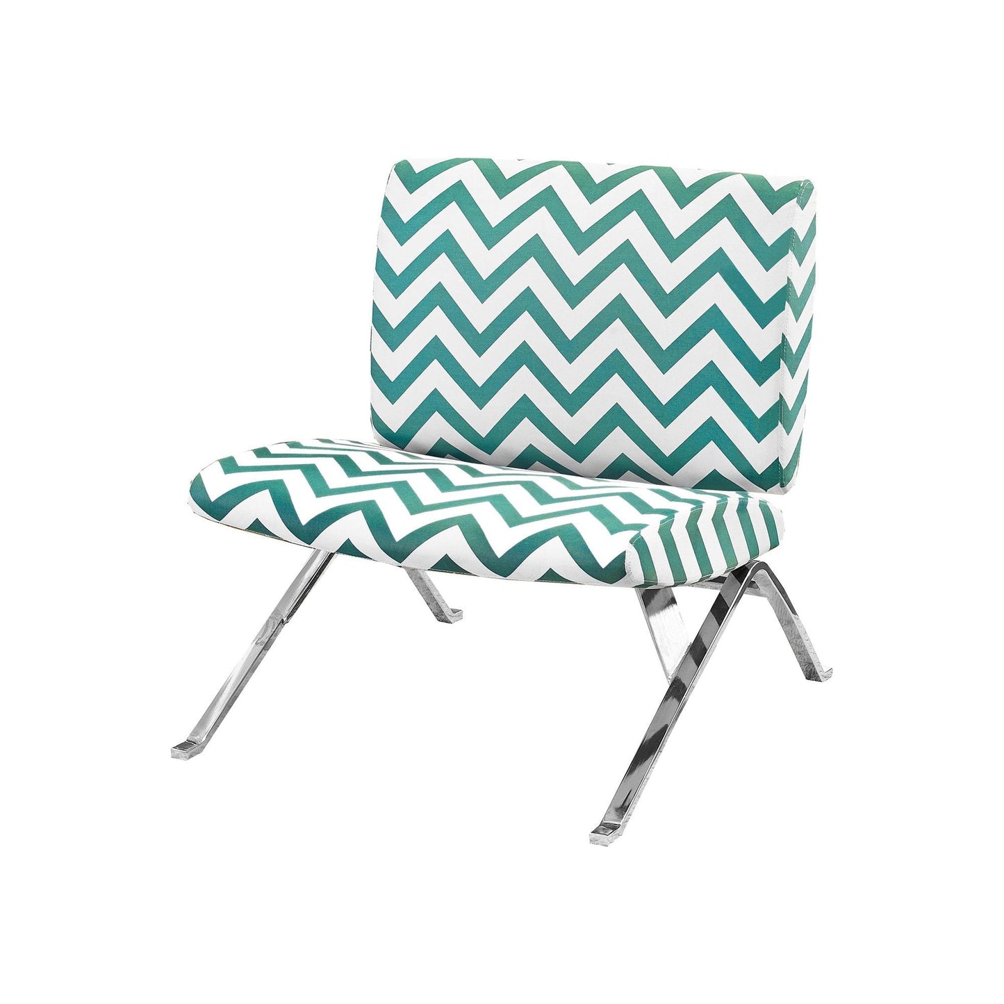 Accent Chair - Teal " Chevron " Fabric / Chrome Metal