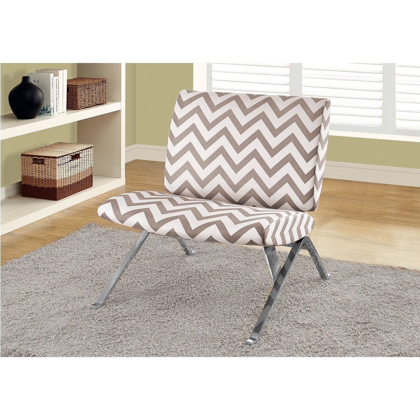 Accent Chair - Dark Taupe " Chevron " With Chrome Metal