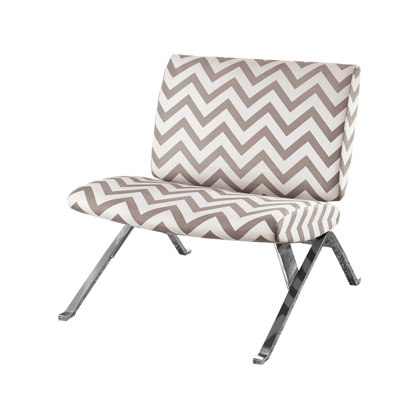 Accent Chair - Dark Taupe " Chevron " With Chrome Metal