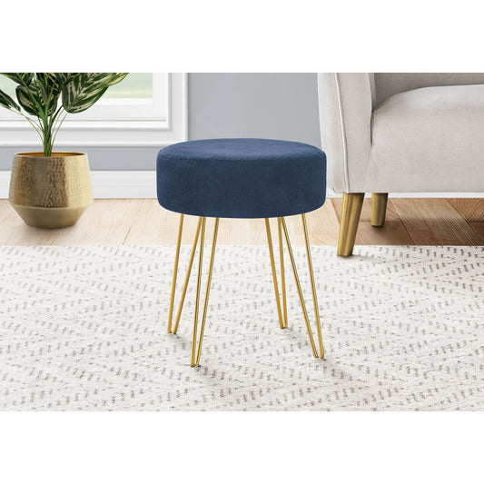 Ottoman - Blue Fabric / Gold Metal Legs