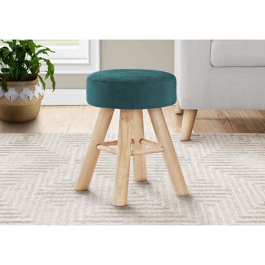 Ottoman - Turquoise Velvet / Natural Wood Legs