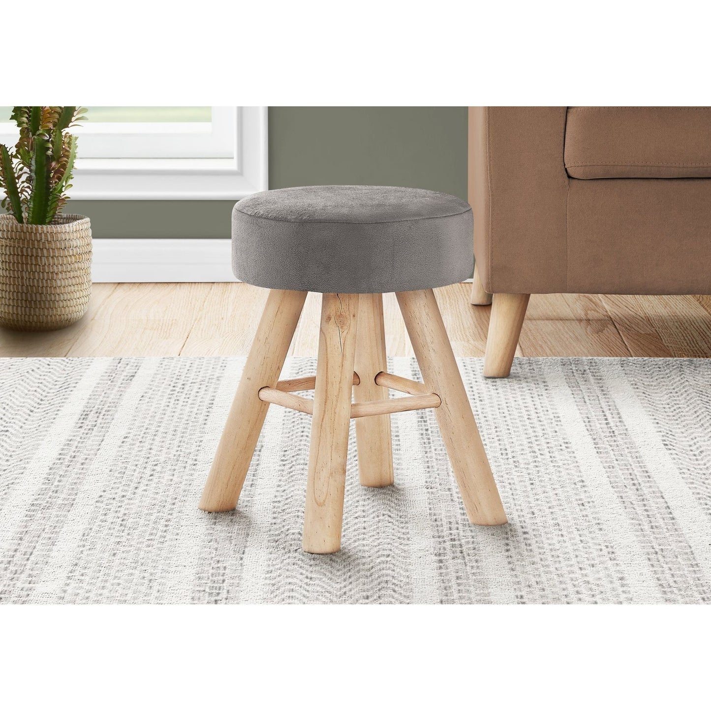 Ottoman - Grey Velvet / Natural Wood Legs