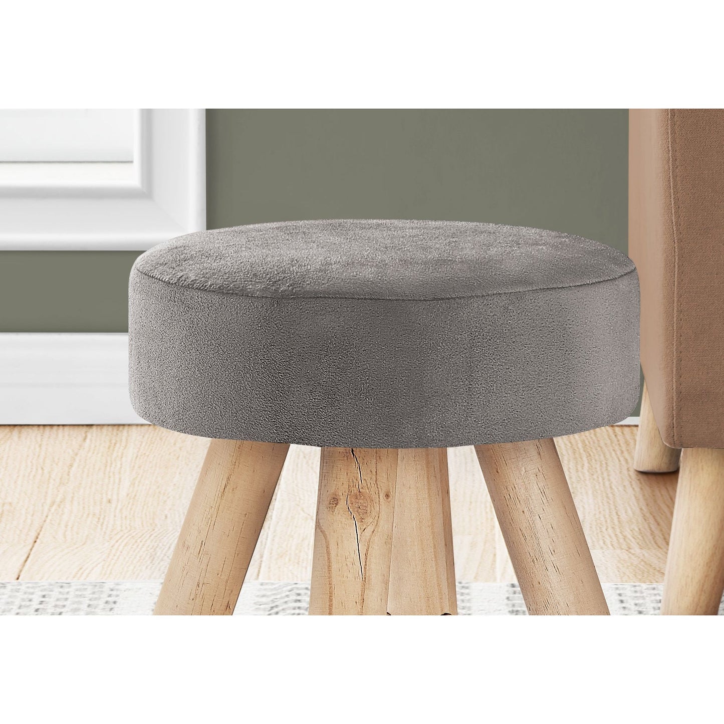 Ottoman - Grey Velvet / Natural Wood Legs