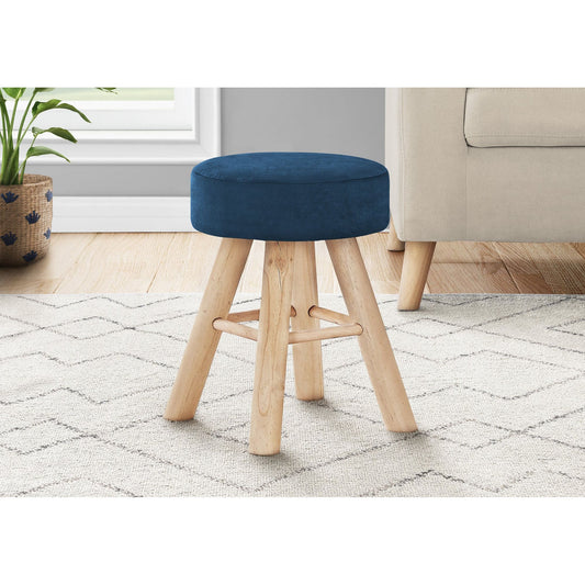 Ottoman - Blue Velvet / Natural Wood Legs