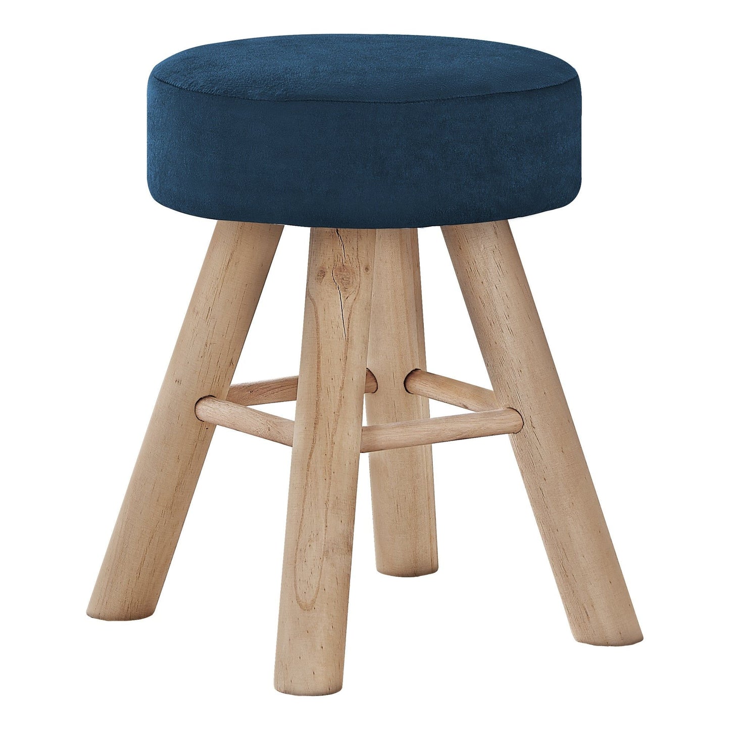 Ottoman - Blue Velvet / Natural Wood Legs