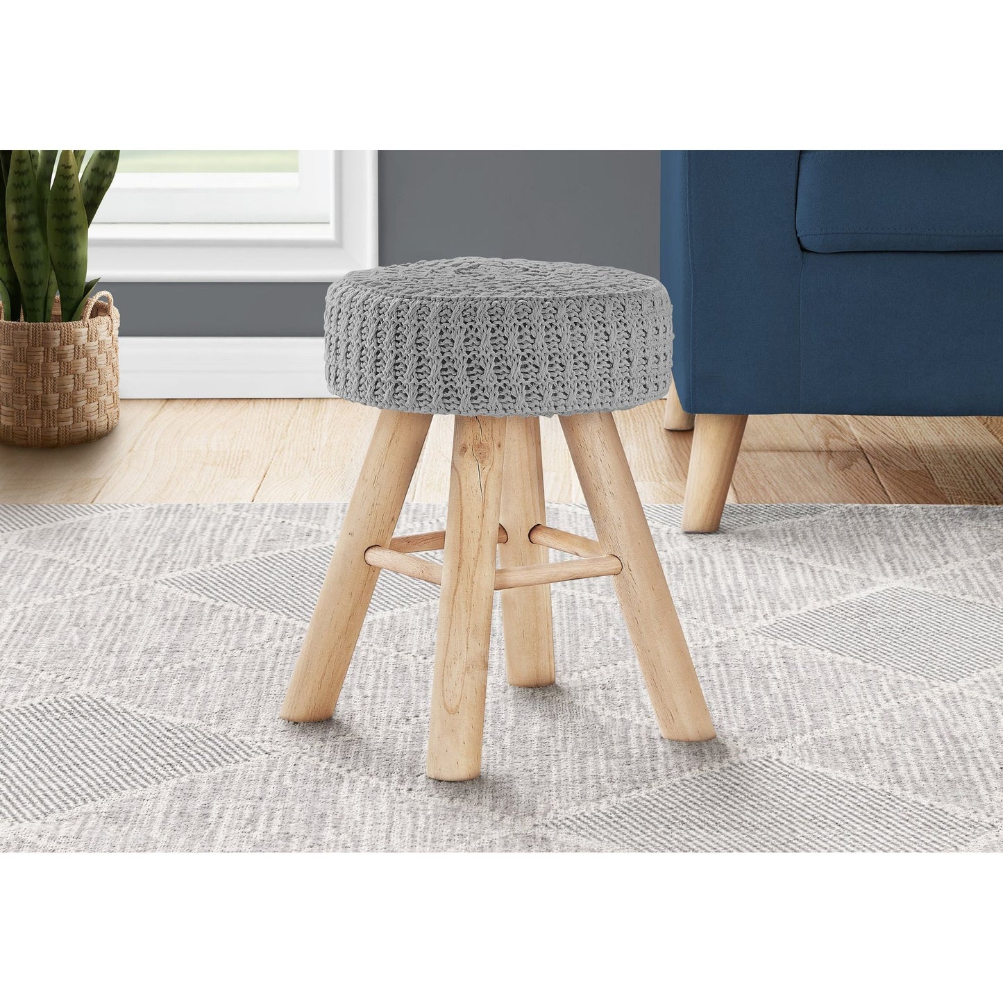 Ottoman - Grey Knit / Natural Wood Legs