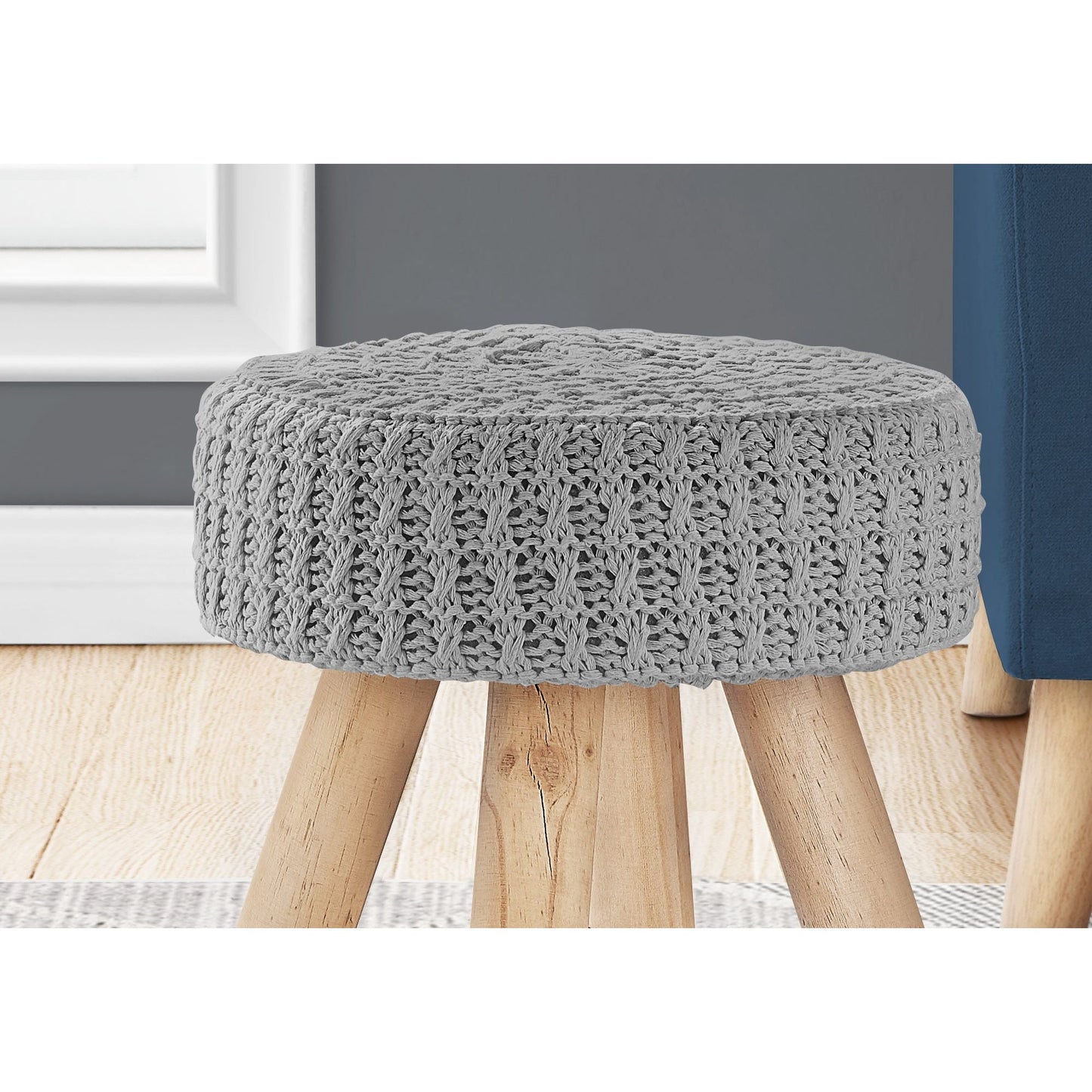 Ottoman - Grey Knit / Natural Wood Legs