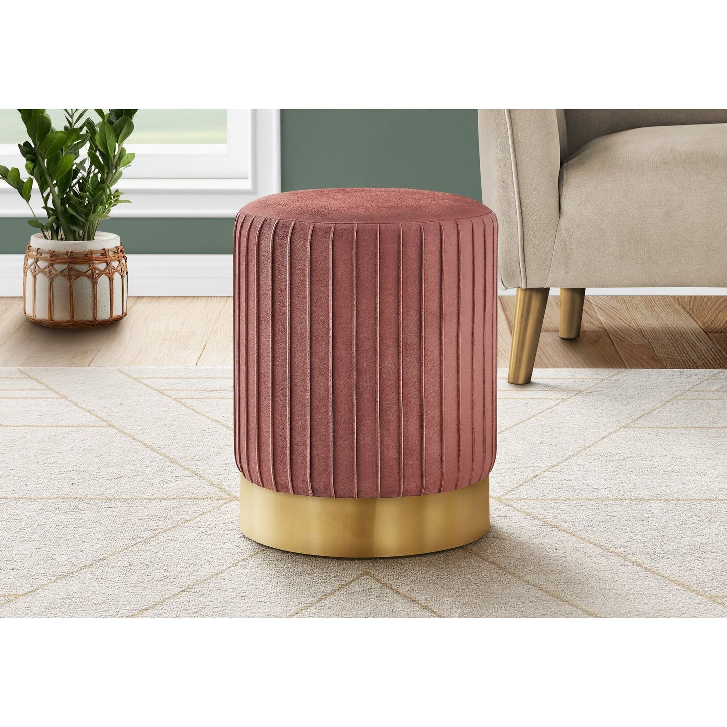 Ottoman - Dark Pink Velvet / Gold Metal Base