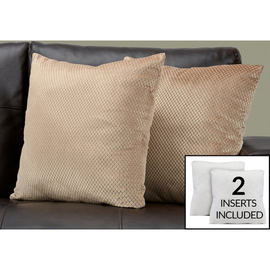 Pillow - 18"X 18" / Beige Diamond Velvet / 2Pcs