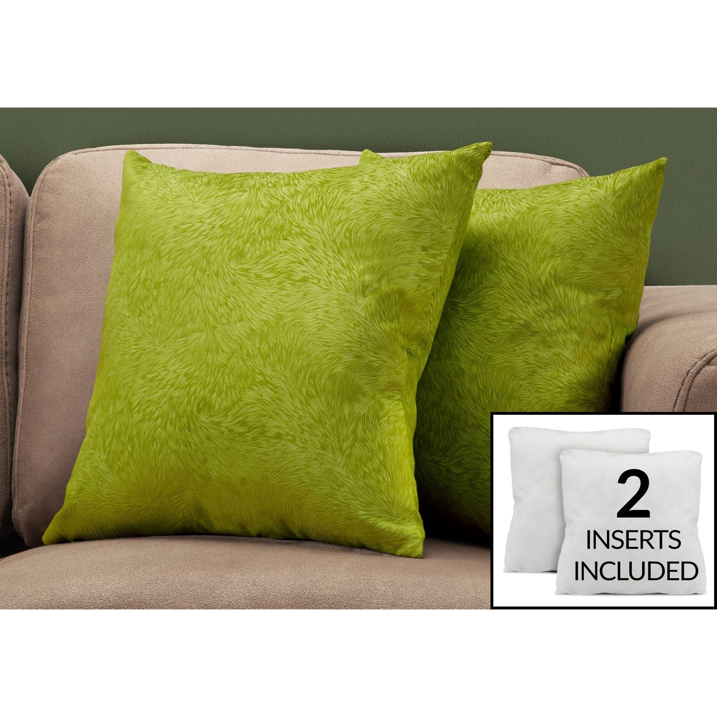 Pillow - 18"X 18" / Lime Green Feathered Velvet / 2Pcs