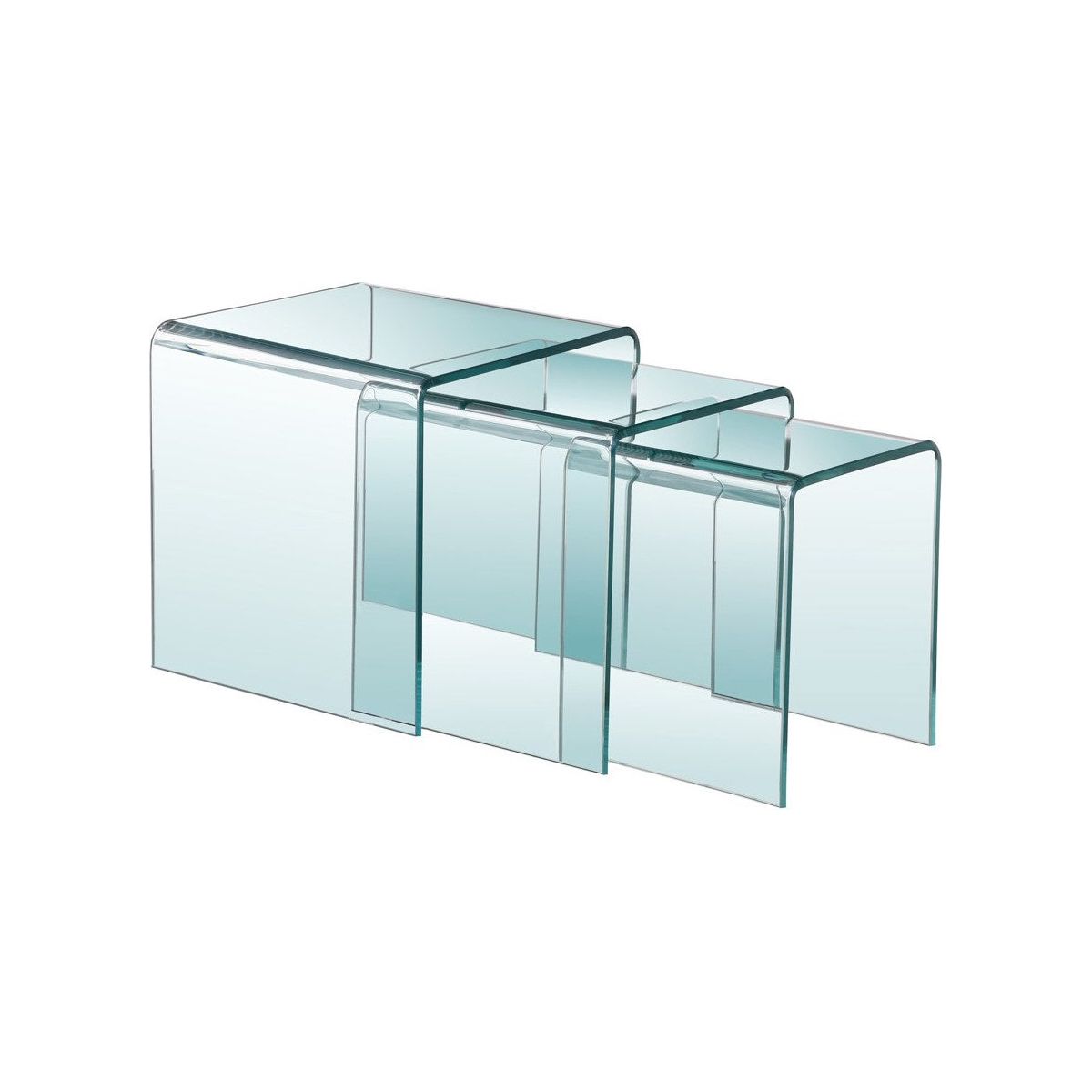 3PC Bent Glass Nesting Table Set - Clear